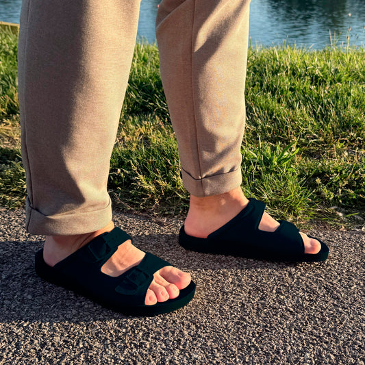 DrLuigi® Orthopedic 2-Strap Leather Slide Sandals for Men - Comfortable Medical Footwear Navy Blue Leather