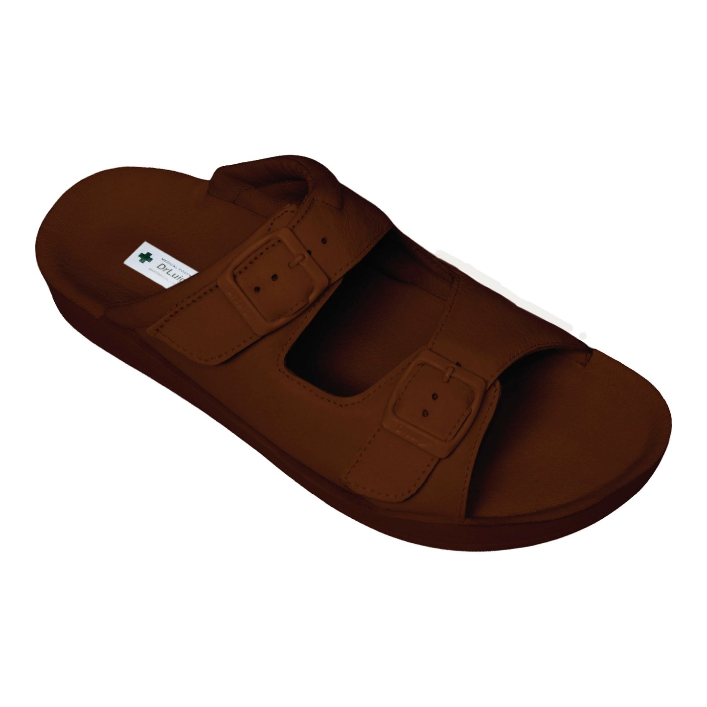 DrLuigi® Orthopedic 2-Strap Leather Slide Sandals for Men - Comfortable Medical Footwear Brown Leather