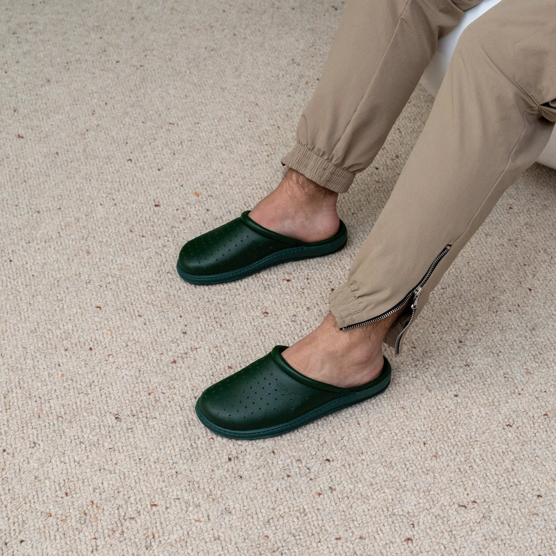 DrLuigi® Orthopedic Slippers for Men - Comfortable Medical Footwear Green Leather drluigi