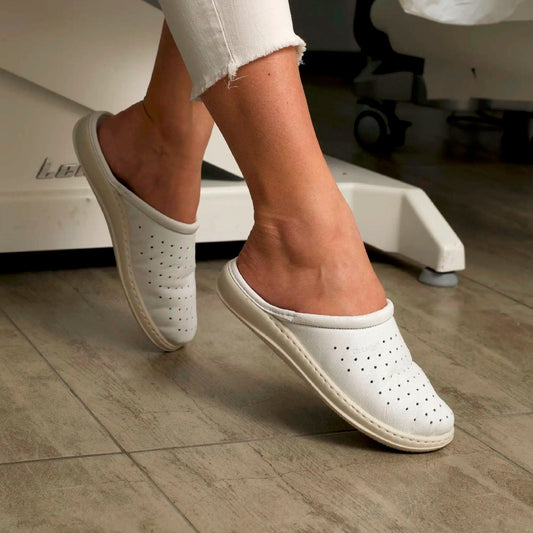 DrLuigi® Orthopedic Clogs for Women - Comfortable Medical Footwear White Leather