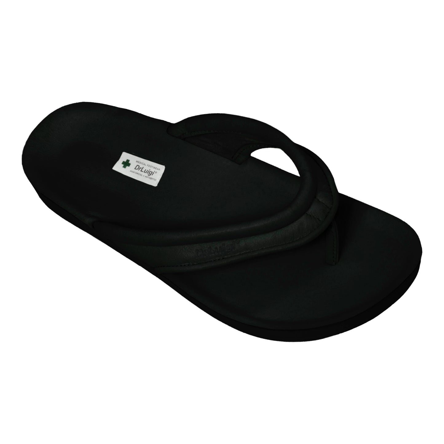 DrLuigi® Orthopedic Flip-Flops for Women - Comfortable Medical Footwear Black Leather