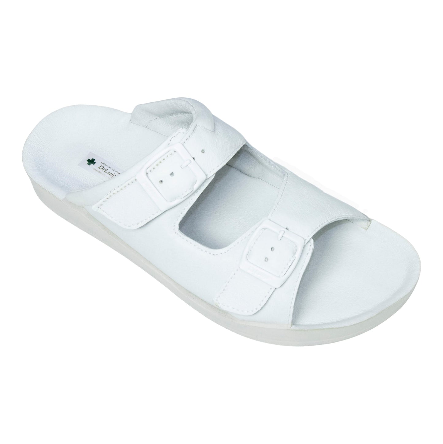DrLuigi® Orthopedic 2-Strap Leather Slide Sandals for Woman - Comfortable Medical Footwear White Leather