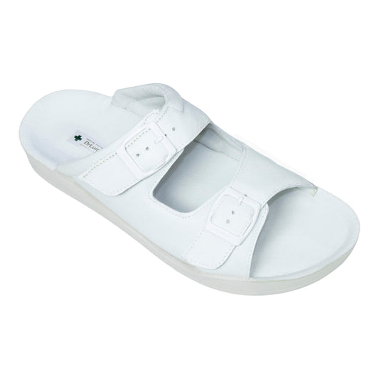 DrLuigi® Orthopedic 2-Strap Leather Slide Sandals for Men - Comfortable Medical Footwear White Leather