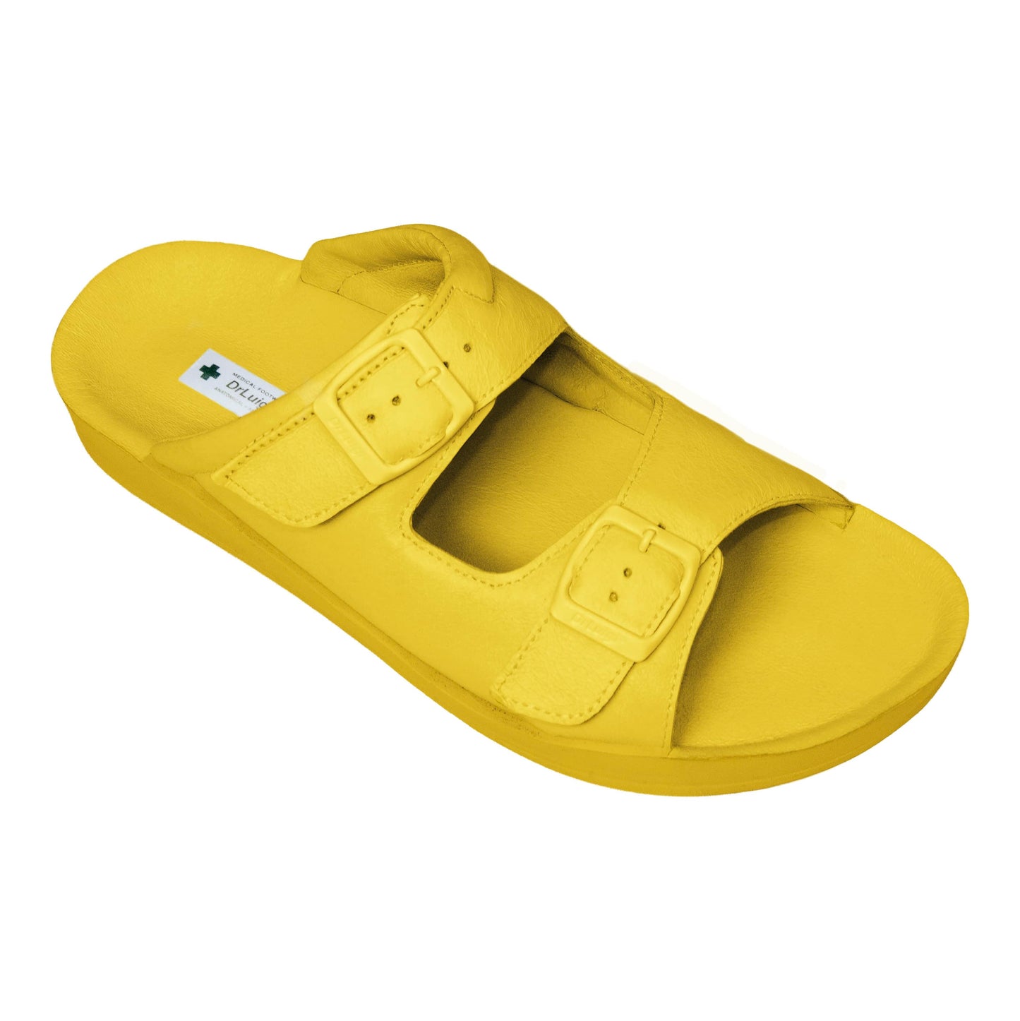 DrLuigi® Orthopedic 2-Strap Leather Slide Sandals for Woman - Comfortable Medical Footwear Yellow Leather