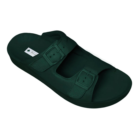 DrLuigi® Orthopedic 2-Strap Leather Slide Sandals for Men - Comfortable Medical Footwear Green Leather