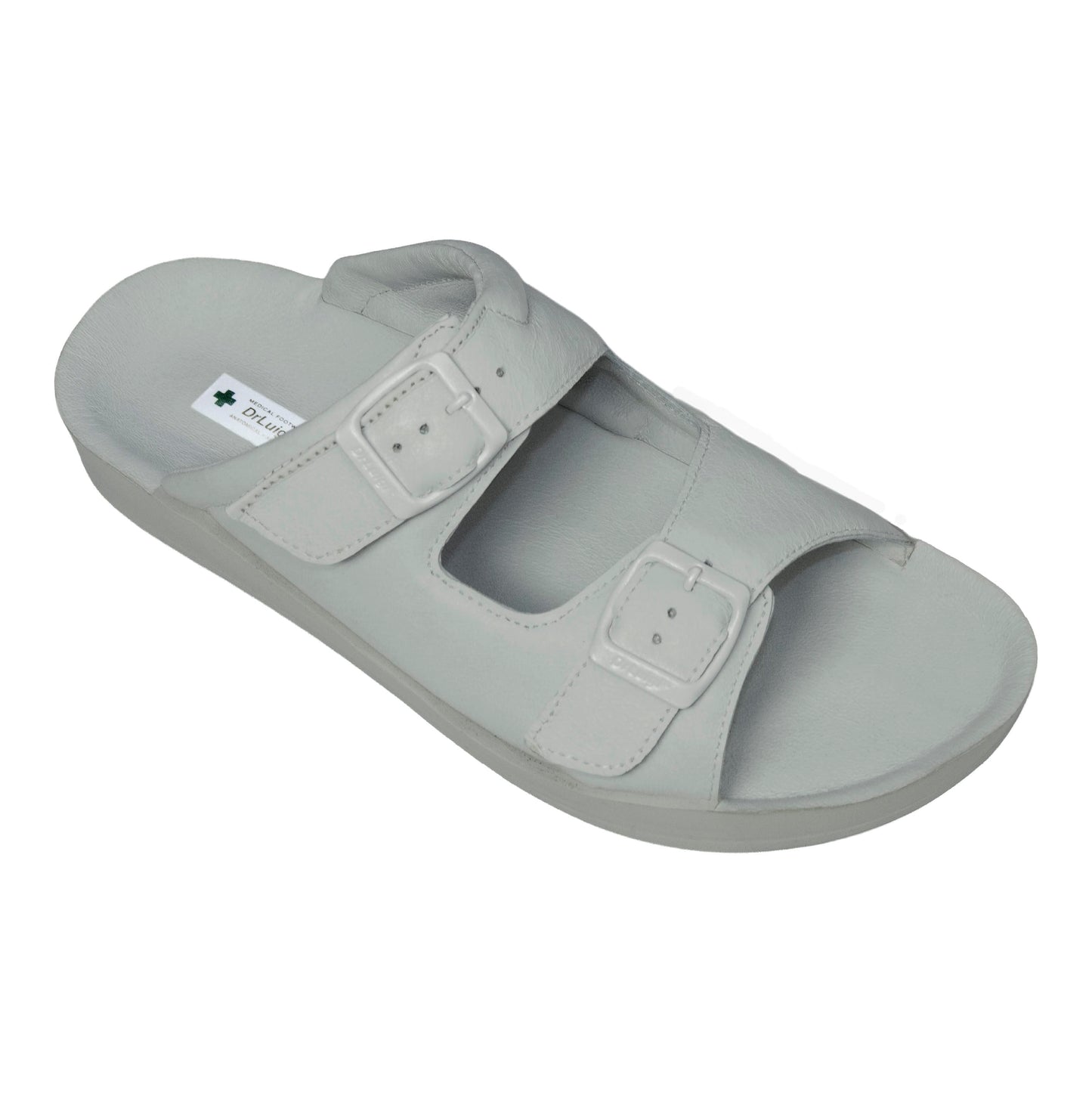 DrLuigi® Orthopedic 2-Strap Leather Slide Sandals for Woman - Comfortable Medical Footwear Silver Leather