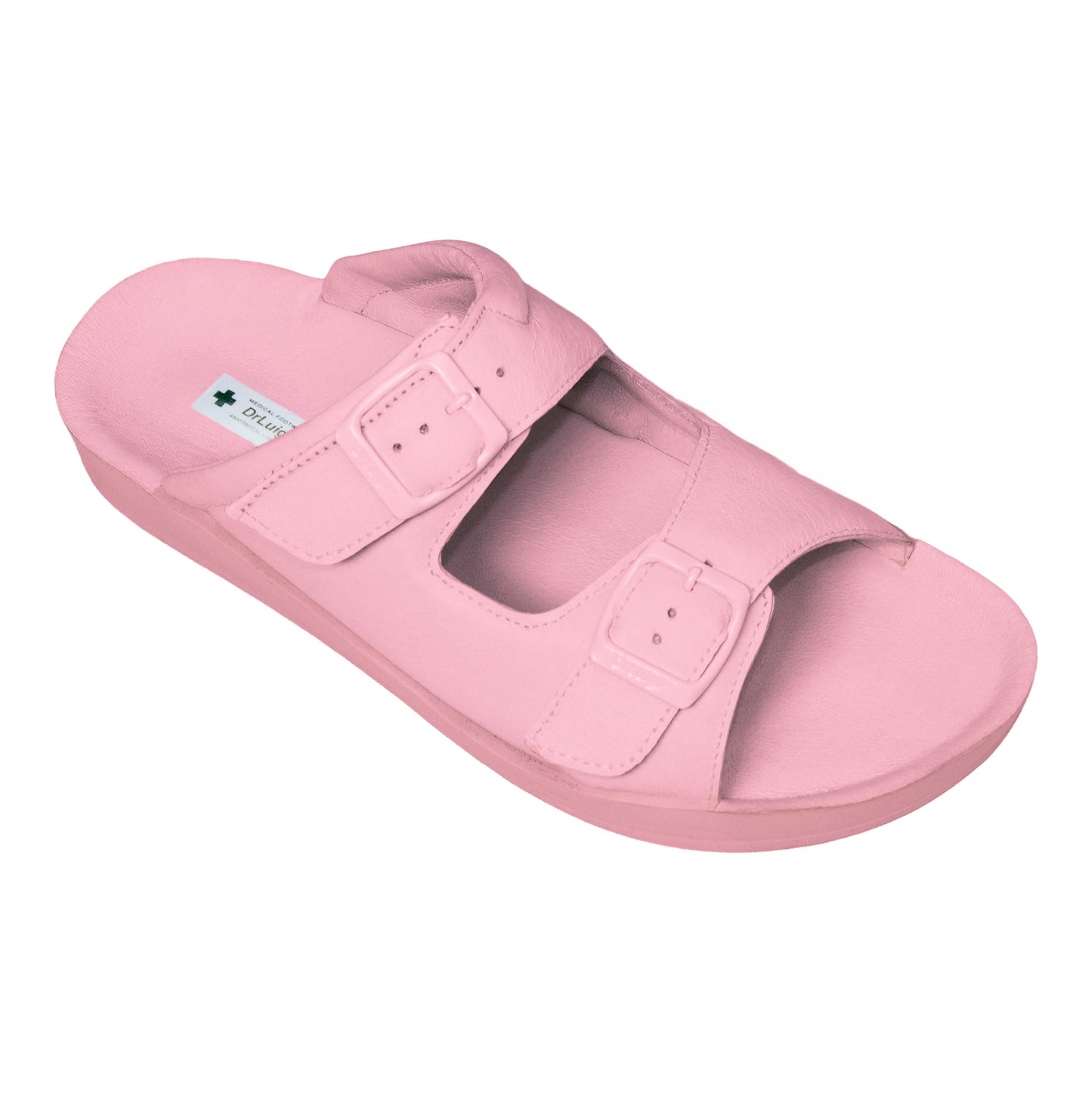 DrLuigi® Orthopedic 2-Strap Leather Slide Sandals for Woman - Comfortable Medical Footwear Pink Leather
