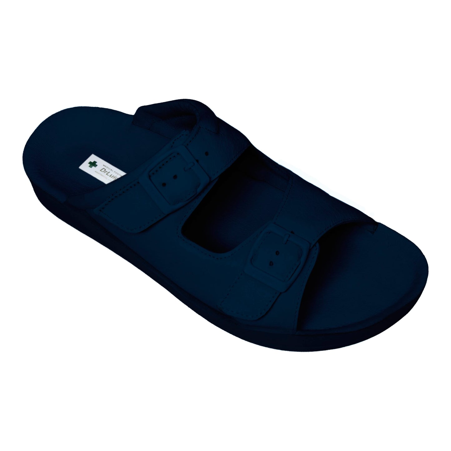 DrLuigi® Orthopedic 2-Strap Leather Slide Sandals for Woman - Comfortable Medical Footwear Navy Blue Leather