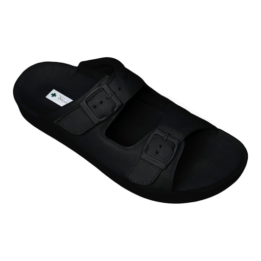 DrLuigi® Orthopedic 2-Strap Leather Slide Sandals for Woman - Comfortable Medical Footwear Black Leather